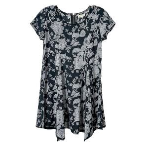 Silence + Noise Women's Floral Scoop Neck T-Shirt Dress Black White Sz XS